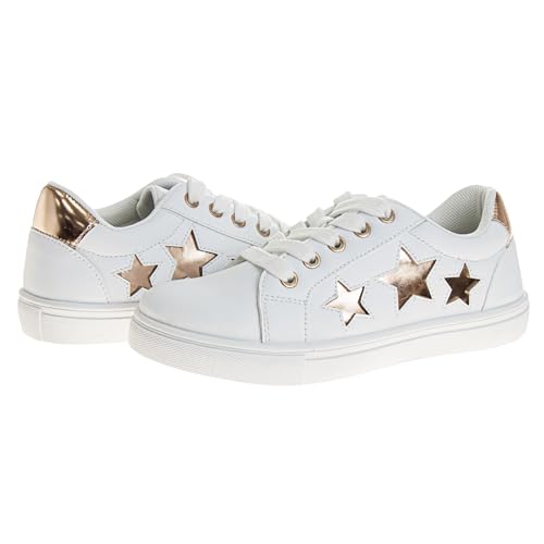 Zapatillas Kensie Girl con cordones antideslizantes - Zapatos casuales de moda de caña baja - Todo blanco (talla 11 para niñas pequeñas)