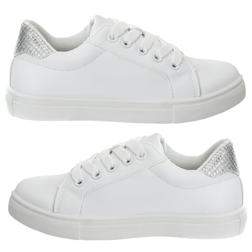 Zapatillas Kensie Girl con cordones antideslizantes - Zapatos casuales de moda de caña baja - Todo blanco (talla 11 para niñas pequeñas)