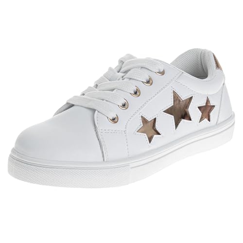 Zapatillas Kensie Girl con cordones antideslizantes - Zapatos casuales de moda de caña baja - Todo blanco (talla 11 para niñas pequeñas)