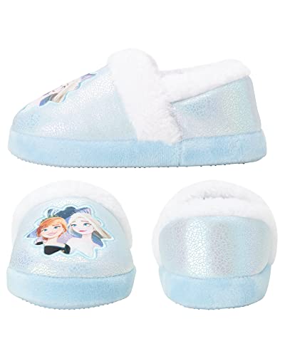 Disney Frozen Slippers Non-Slip Lightweight Comfy - Elsa Anna Fluffy Warm Comfort Soft Aline Plush Girls House Shoes - Ice Blue (Toddler - Little Kid)