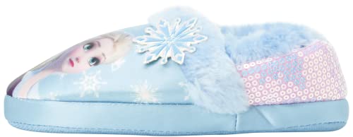 Disney Frozen Slippers Non-Slip Lightweight Comfy - Elsa Anna Fluffy Warm Comfort Soft Aline Plush Girls House Shoes - Ice Blue (Toddler - Little Kid)