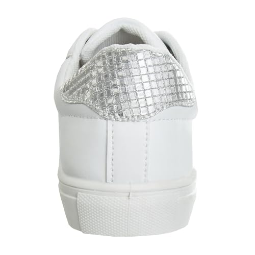 Zapatillas Kensie Girl con cordones antideslizantes - Zapatos casuales de moda de caña baja - Todo blanco (talla 11 para niñas pequeñas)