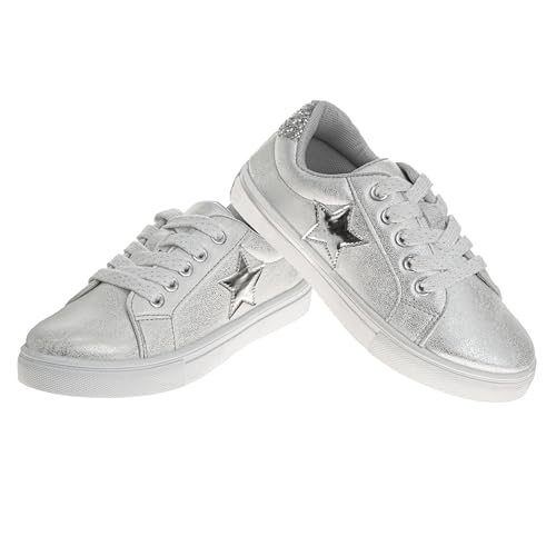 Zapatillas Kensie Girl con cordones antideslizantes - Zapatos casuales de moda de caña baja - Todo blanco (talla 11 para niñas pequeñas)