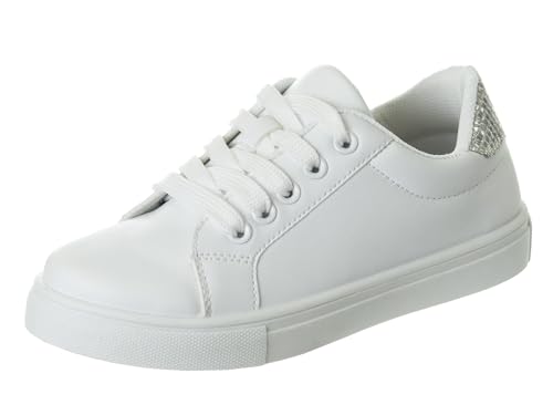 Zapatillas Kensie Girl con cordones antideslizantes - Zapatos casuales de moda de caña baja - Todo blanco (talla 11 para niñas pequeñas)