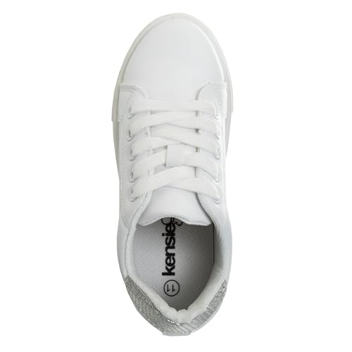 Zapatillas Kensie Girl con cordones antideslizantes - Zapatos casuales de moda de caña baja - Todo blanco (talla 11 para niñas pequeñas)