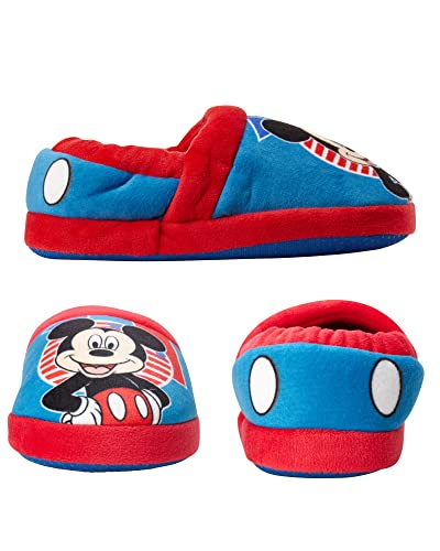 Disney Mickey Mouse Boys Slippers - Plush Lightweight Warm Comfort Soft Aline House Kids Shoes Slippers, (Toddler - Little Kid)