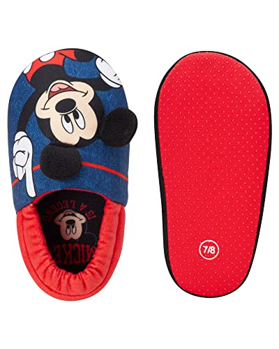 Disney Mickey Mouse Boys Slippers - Plush Lightweight Warm Comfort Soft Aline House Kids Shoes Slippers, (Toddler - Little Kid)