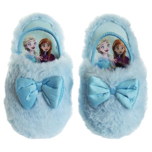 Disney Frozen Slippers Non-Slip Lightweight Comfy - Elsa Anna Fluffy Warm Comfort Soft Aline Plush Girls House Shoes - Ice Blue (Toddler - Little Kid)