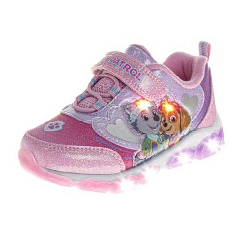 Zapatillas de deporte para niñas de Nickelodeon Paw Patrol: zapatillas deportivas ligeras y transpirables con luces LED para niños pequeños, Skye y Everest, sin cordones, para correr (para niños pequeños)