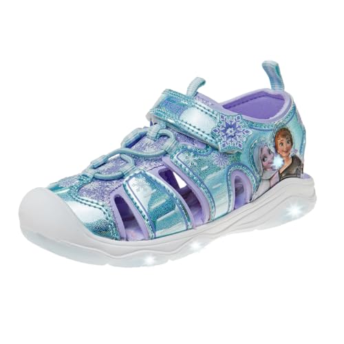 Disney Girls Frozen LED Light Up Sandals Closed Toe - Outdoor SlipOn Quick Dry Waterproof Shoe - (Toddler - Little Kid)