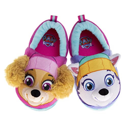 Josmo Kids Girls Paw patrol slippers - Skye and Everest indoor cute house shoes plush fuzzy shoes paw slippers kids slippers girls (toddler/little kid)