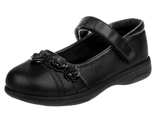 Josmo Petalia - Zapatos Mary Jane para niñas, uniforme escolar, bailarinas, sin cordones, color negro (talla 9 para niñas pequeñas)