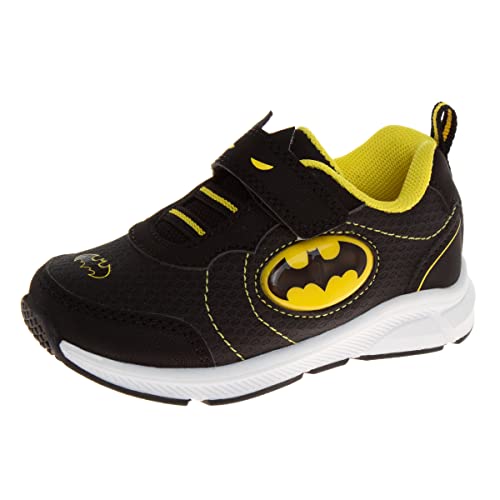 Josmo Boys Batman and The Flash Shoes - Zapatillas para niños pequeños con personajes de superhéroes, cómics, sin cordones, ligeras, transpirables, para correr, tenis con luz (talla para niños pequeños)