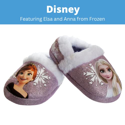 Disney Frozen Slippers Non-Slip Lightweight Comfy - Elsa Anna Fluffy Warm Comfort Soft Aline Plush Girls House Shoes - Ice Blue (Toddler - Little Kid)