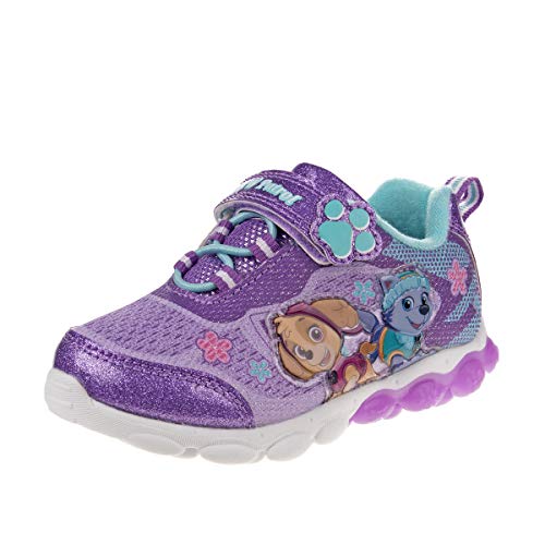 Zapatillas de deporte para niñas de Nickelodeon Paw Patrol: zapatillas deportivas ligeras y transpirables con luces LED para niños pequeños, Skye y Everest, sin cordones, para correr (para niños pequeños)