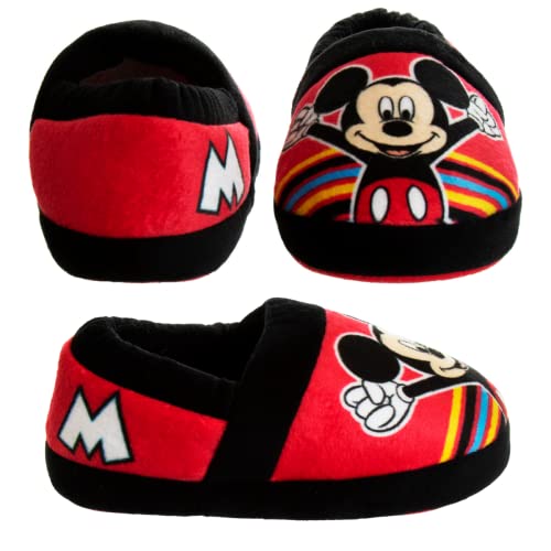 Disney Mickey Mouse Boys Slippers - Plush Lightweight Warm Comfort Soft Aline House Kids Shoes Slippers, (Toddler - Little Kid)