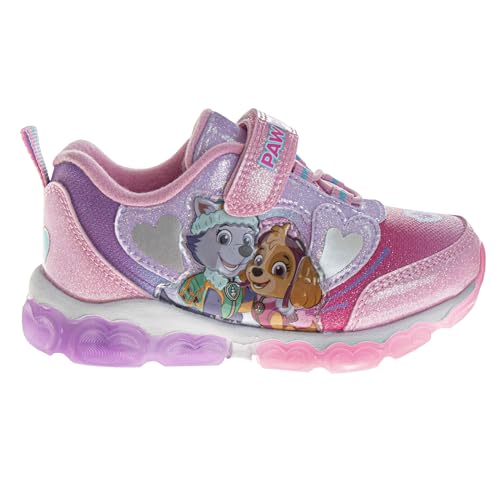 Zapatillas de deporte para niñas de Nickelodeon Paw Patrol: zapatillas deportivas ligeras y transpirables con luces LED para niños pequeños, Skye y Everest, sin cordones, para correr (para niños pequeños)