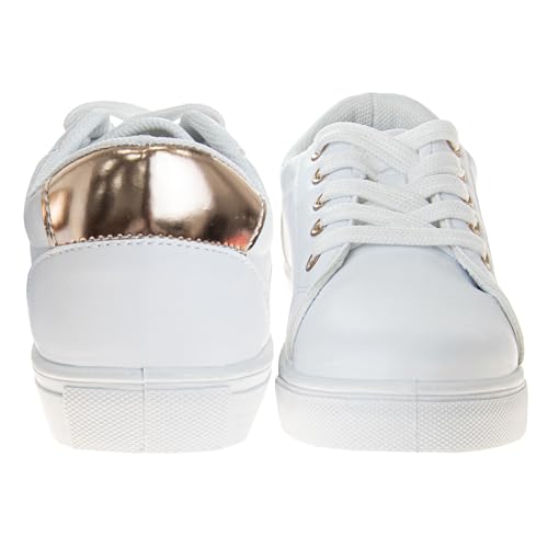 Zapatillas Kensie Girl con cordones antideslizantes - Zapatos casuales de moda de caña baja - Todo blanco (talla 11 para niñas pequeñas)