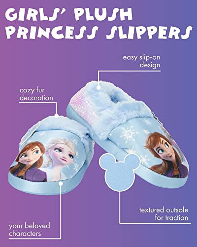 Disney Frozen Slippers Non-Slip Lightweight Comfy - Elsa Anna Fluffy Warm Comfort Soft Aline Plush Girls House Shoes - Ice Blue (Toddler - Little Kid)