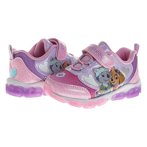 Zapatillas de deporte para niñas de Nickelodeon Paw Patrol: zapatillas deportivas ligeras y transpirables con luces LED para niños pequeños, Skye y Everest, sin cordones, para correr (para niños pequeños)