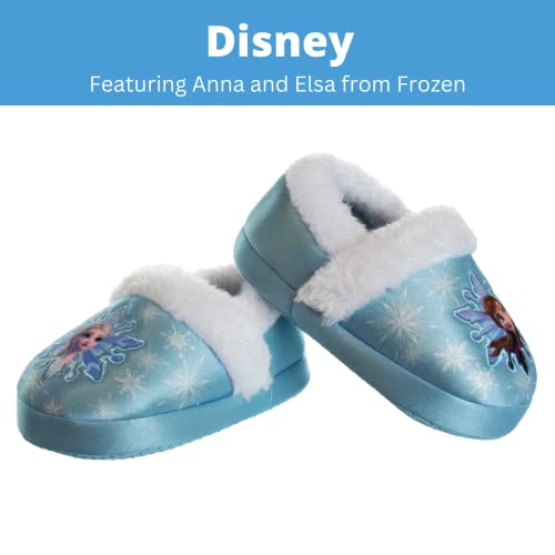 Disney Frozen Slippers Non-Slip Lightweight Comfy - Elsa Anna Fluffy Warm Comfort Soft Aline Plush Girls House Shoes - Ice Blue (Toddler - Little Kid)