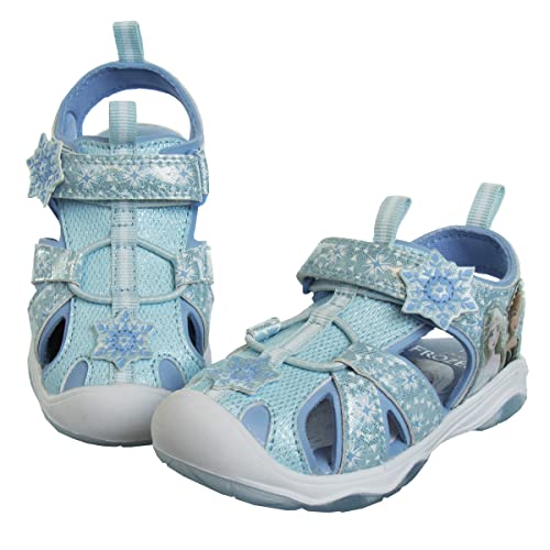 Disney Girls Frozen LED Light Up Sandals Closed Toe - Outdoor SlipOn Quick Dry Waterproof Shoe - (Toddler - Little Kid)