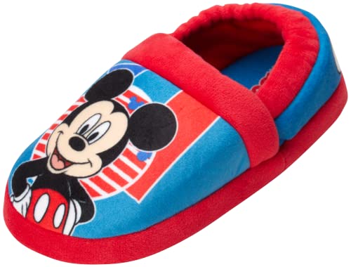 Disney Mickey Mouse Boys Slippers - Plush Lightweight Warm Comfort Soft Aline House Kids Shoes Slippers, (Toddler - Little Kid)