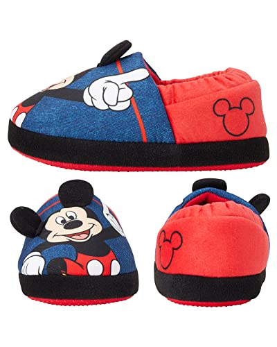 Disney Mickey Mouse Boys Slippers - Plush Lightweight Warm Comfort Soft Aline House Kids Shoes Slippers, (Toddler - Little Kid)