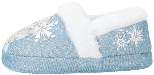 Disney Frozen Slippers Non-Slip Lightweight Comfy - Elsa Anna Fluffy Warm Comfort Soft Aline Plush Girls House Shoes - Ice Blue (Toddler - Little Kid)