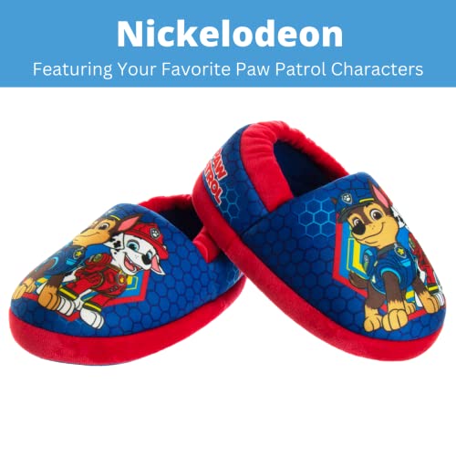 Pantuflas de Paw Patrol de Nickelodeon - Zapatillas de casa para niños Chase y Marshall - Pantuflas de casa suaves, cálidas y afelpadas para interiores - Orejas 3D azules (para niños pequeños)