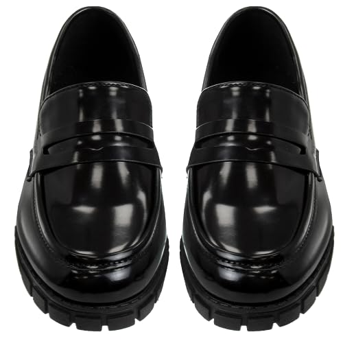 Zapatos Mary Jane con tiras en el tobillo y punta redonda para niñas de French Toast - Zapatos de vestir Oxford con plataforma gruesa Mary Jane - Negro (talla 7 para niñas pequeñas)