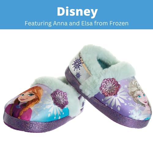 Disney Frozen Slippers Non-Slip Lightweight Comfy - Elsa Anna Fluffy Warm Comfort Soft Aline Plush Girls House Shoes - Ice Blue (Toddler - Little Kid)