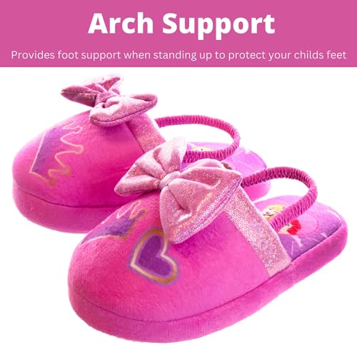 Disney Princess Slippers Cinderella Jasmine Ariel Rapunzel Tianna Belle - Plush Lightweight Warm Comfort Soft Aline Girls toddler House Slipper - Pink Bow (Toddler - Little Kid)