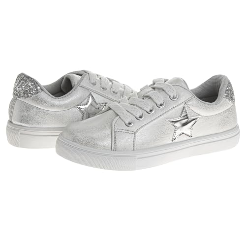 Zapatillas Kensie Girl con cordones antideslizantes - Zapatos casuales de moda de caña baja - Todo blanco (talla 11 para niñas pequeñas)