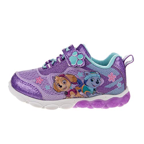 Zapatillas de deporte para niñas de Nickelodeon Paw Patrol: zapatillas deportivas ligeras y transpirables con luces LED para niños pequeños, Skye y Everest, sin cordones, para correr (para niños pequeños)