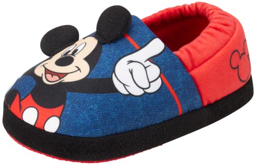 Disney Mickey Mouse Boys Slippers - Plush Lightweight Warm Comfort Soft Aline House Kids Shoes Slippers, (Toddler - Little Kid)