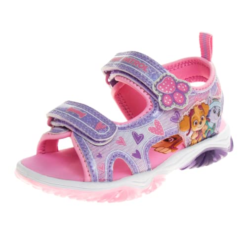 Zapatos con luces de la Patrulla Canina para niñas de Nickelodeon - Sandalias de verano - Zapatos para el agua para niños - Skye Everest Beach Correa ajustable Punta abierta Deporte al aire libre Personaje de héroe Luces (Niño pequeño/niña pequeña)