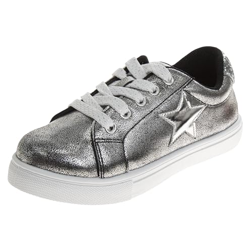 Zapatillas Kensie Girl con cordones antideslizantes - Zapatos casuales de moda de caña baja - Todo blanco (talla 11 para niñas pequeñas)