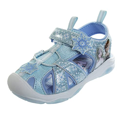 Disney Girls Frozen LED Light Up Sandals Closed Toe - Outdoor SlipOn Quick Dry Waterproof Shoe - (Toddler - Little Kid)