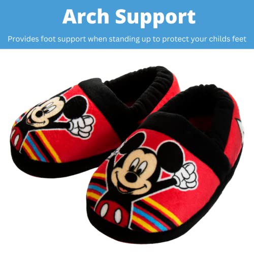 Disney Mickey Mouse Boys Slippers - Plush Lightweight Warm Comfort Soft Aline House Kids Shoes Slippers, (Toddler - Little Kid)