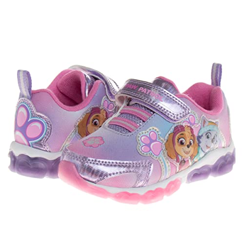 Zapatillas de deporte para niñas de Nickelodeon Paw Patrol: zapatillas deportivas ligeras y transpirables con luces LED para niños pequeños, Skye y Everest, sin cordones, para correr (para niños pequeños)