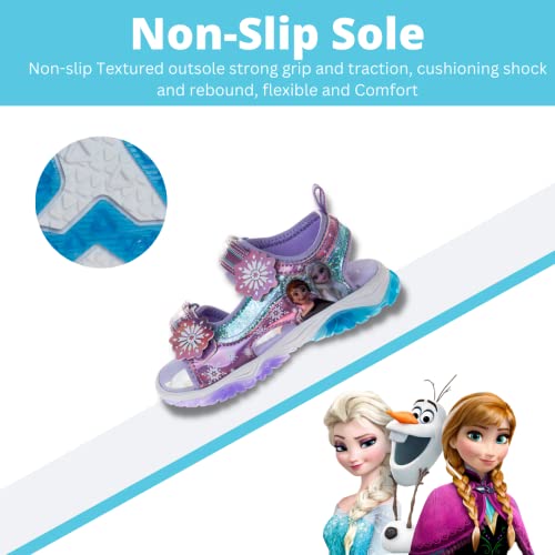 Disney Girls Frozen Summer Light Up Sandals Open Toe - Outdoor Slip-on Quick Dry Waterproof (Toddler/Little Kid)