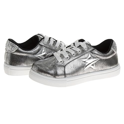 Zapatillas Kensie Girl con cordones antideslizantes - Zapatos casuales de moda de caña baja - Todo blanco (talla 11 para niñas pequeñas)