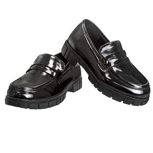 Zapatos Mary Jane con tiras en el tobillo y punta redonda para niñas de French Toast - Zapatos de vestir Oxford con plataforma gruesa Mary Jane - Negro (talla 7 para niñas pequeñas)