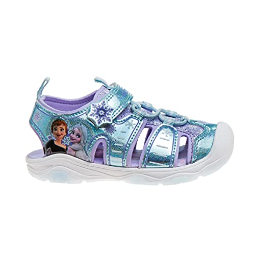 Disney Girls Frozen LED Light Up Sandals Closed Toe - Outdoor SlipOn Quick Dry Waterproof Shoe - (Toddler - Little Kid)