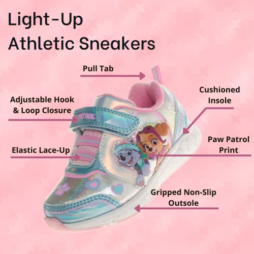 Zapatillas de deporte para niñas de Nickelodeon Paw Patrol: zapatillas deportivas ligeras y transpirables con luces LED para niños pequeños, Skye y Everest, sin cordones, para correr (para niños pequeños)