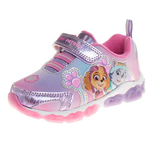 Zapatillas de deporte para niñas de Nickelodeon Paw Patrol: zapatillas deportivas ligeras y transpirables con luces LED para niños pequeños, Skye y Everest, sin cordones, para correr (para niños pequeños)