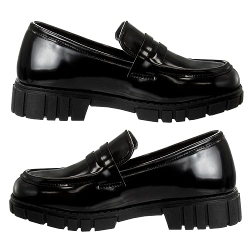 Zapatos Mary Jane con tiras en el tobillo y punta redonda para niñas de French Toast - Zapatos de vestir Oxford con plataforma gruesa Mary Jane - Negro (talla 7 para niñas pequeñas)