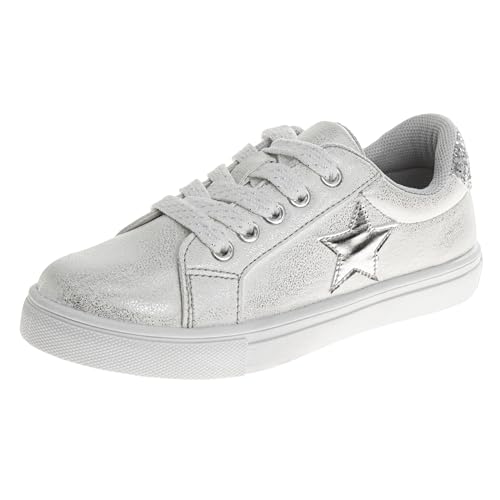 Zapatillas Kensie Girl con cordones antideslizantes - Zapatos casuales de moda de caña baja - Todo blanco (talla 11 para niñas pequeñas)