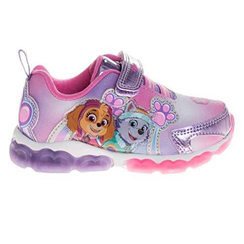 Zapatillas de deporte para niñas de Nickelodeon Paw Patrol: zapatillas deportivas ligeras y transpirables con luces LED para niños pequeños, Skye y Everest, sin cordones, para correr (para niños pequeños)